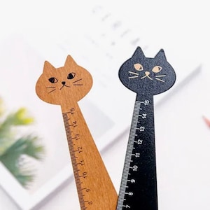 Regla de madera con forma de gato - Útiles escolares - Papelería kawaii - Útiles escolares - Material de escritorio - Papelería de regalo - Papelería con forma de gato