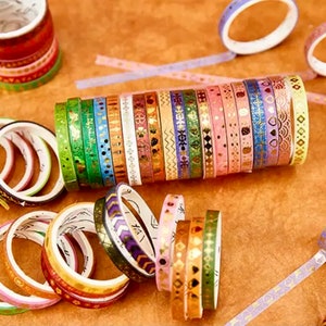 20 Piece Washi Tape Set - Four Colour Choices - Gold Foil Coloured Washi Tape - Scrapbook Supplies - Slim Washi Tape Set - Craft Tape