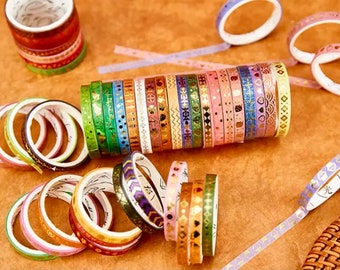 20 Piece Washi Tape Set - Four Colour Choices - Gold Foil Coloured Washi Tape - Scrapbook Supplies - Slim Washi Tape Set - Craft Tape