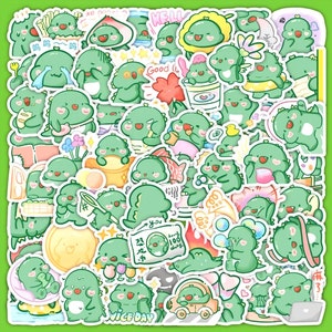 60 pegatinas de dinosaurios adorables - Pegatinas impermeables - Decoración para portátiles - Material para álbumes de recortes - Pegatinas infantiles - Decoración de dormitorios - Pegatinas kawaii