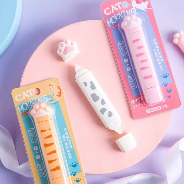 Cat Paw 2 in 1 Adhesive And Correction Tape - Kawaii Stationery - Adhesive Roller Pen - Craft Supplies  - School Supplies - Desk Supplies