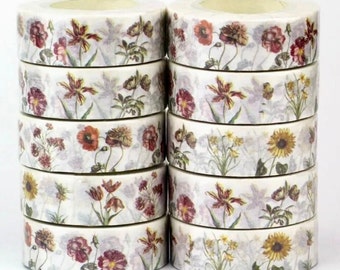 Floral Washi Tape - 15mm x 10M - Scrapbook Supplies - Decorative Washi Tape - Bullet Journal Supplies - Penpal Supplies - Crafting Supplies