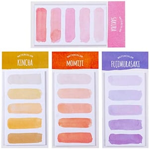May include: Five sets of watercolour stickers with five different colour gradients. Each set has a different name: Sakura, Kincha, Momiji, FujimuraSaki.