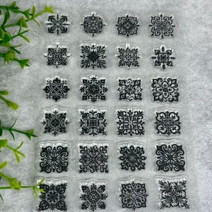 Retro Tile Stamp Set - Scrapbook Supplies - 15 Silicone Stamps - Card Making Stamps - Journaling Supplies - Craft Stamps - Collage Supplies