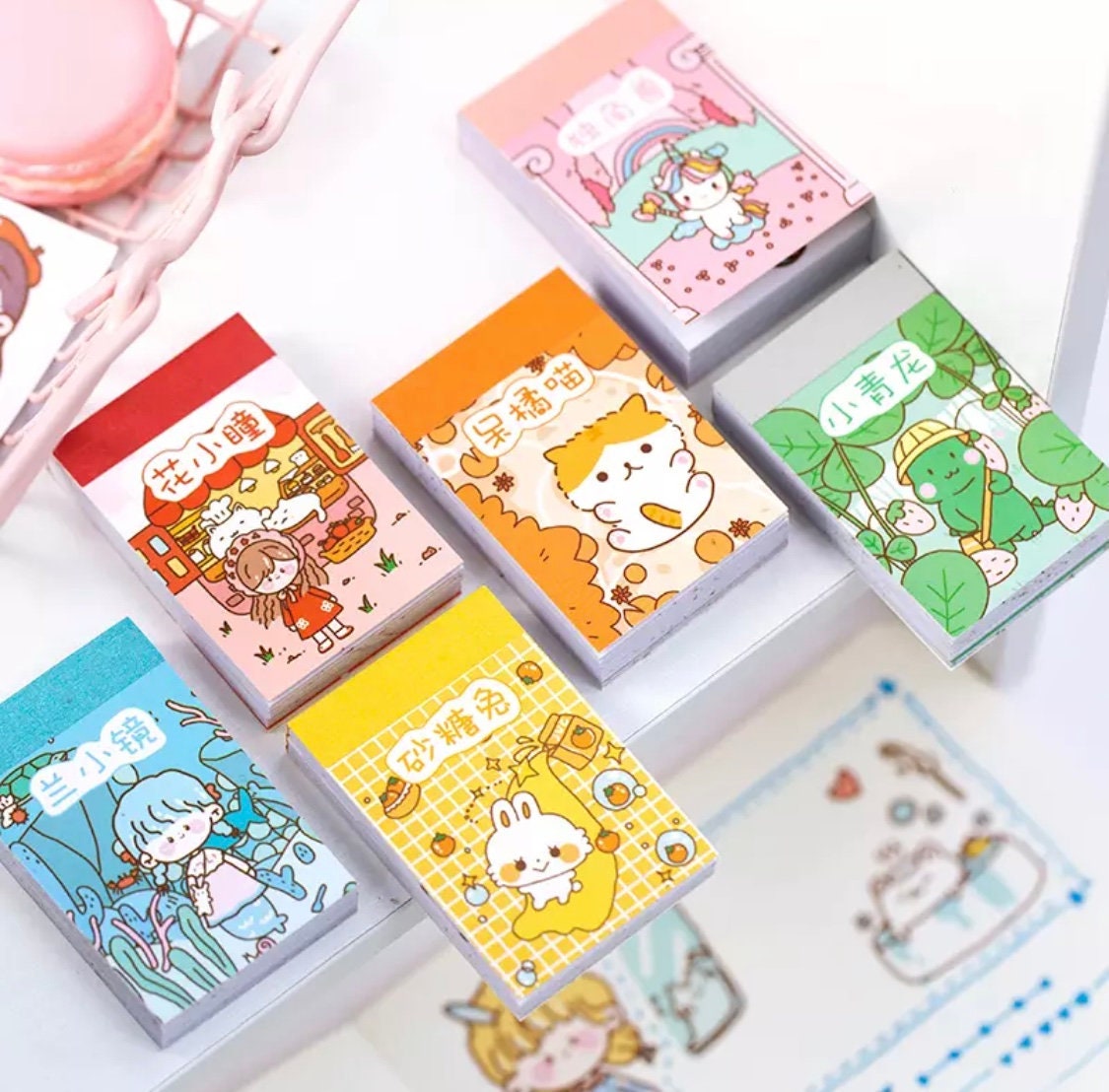 Mini copos de pegatinas decorativas de papelería Kawaii