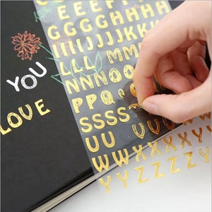 Pegatinas de letras y números - Pegatinas de papel dorado - Materiales para álbumes de recortes - Pegatinas de papel plateado - Pegatinas para etiquetas - Materiales para diarios - Manualidades