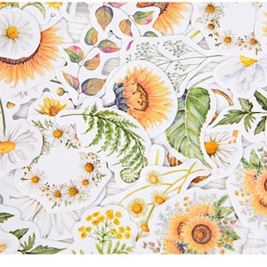 Stickers marguerites et tournesols - Accessoires de scrapbooking - Accessoires de journaux - Stickers fleurs - Stickers décoratifs - Fournitures créatives - Fournitures pour agendas