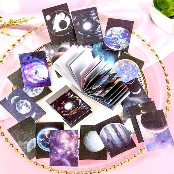 Serie Future Quest - Pegatinas de Luna - Pegatinas Estéticas - 6 DISEÑOS - Materiales para Scrapbook - Pegatinas del Universo - Álbum de Pegatinas Estéticas