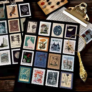 46 Stamp Stickers - 6 Different Themes - Scrapbook Supplies - Decorative Stickers - Junk Journal Stickers - Craft Supplies - Penpal Stickers