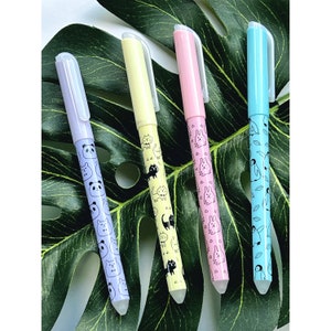 Stylo gel effaçable - Stylo gel à encre bleue - Papeterie kawaii - Fournitures scolaires - Papeterie mignonne - Stylo pingouin - Stylo chat - Stylo lapin - Stylo panda