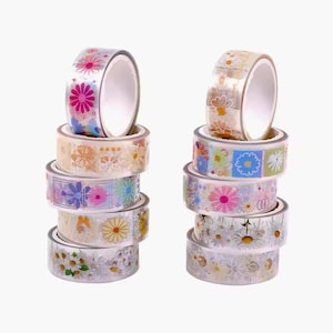 Daisy Tape Set - 10 Decorative Tapes - Craft Supplies - Scrapbook Tape - Bullet Journal Tape - Card Making Supplies - Floral Tape - Tape Set
