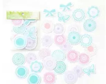 Clear Lace Effect Stickers -  45 Waterproof Sticker Set - Scrapbooking Supplies - Pastel Stickers - Bujo Supplies - Collage Supplies - Art