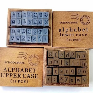 Sellos del alfabeto - Sellos de números - Set de madera con aspecto vintage - Materiales para manualidades - Sellos para hacer tarjetas - Bullet Journaling - Scrapbooking - Álbum