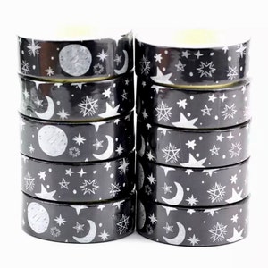 Moon & Star Washi Tape - Decorative Tape - Scrapbook Supplies - Celestial Washi Tape - Aesthetic Tape - Junk Journal Ephemera - Art Tape