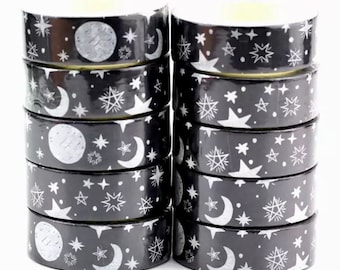 Cinta washi de luna y estrellas - Cinta decorativa - Materiales para álbumes de recortes - Cinta washi celestial - Cinta estética - Efímeras de diario basura - Cinta artística