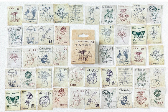 Retro Stitching Forest Animals Stamps Junk Journals Pick Your Stickers Planner Stickers Coffee Mark
