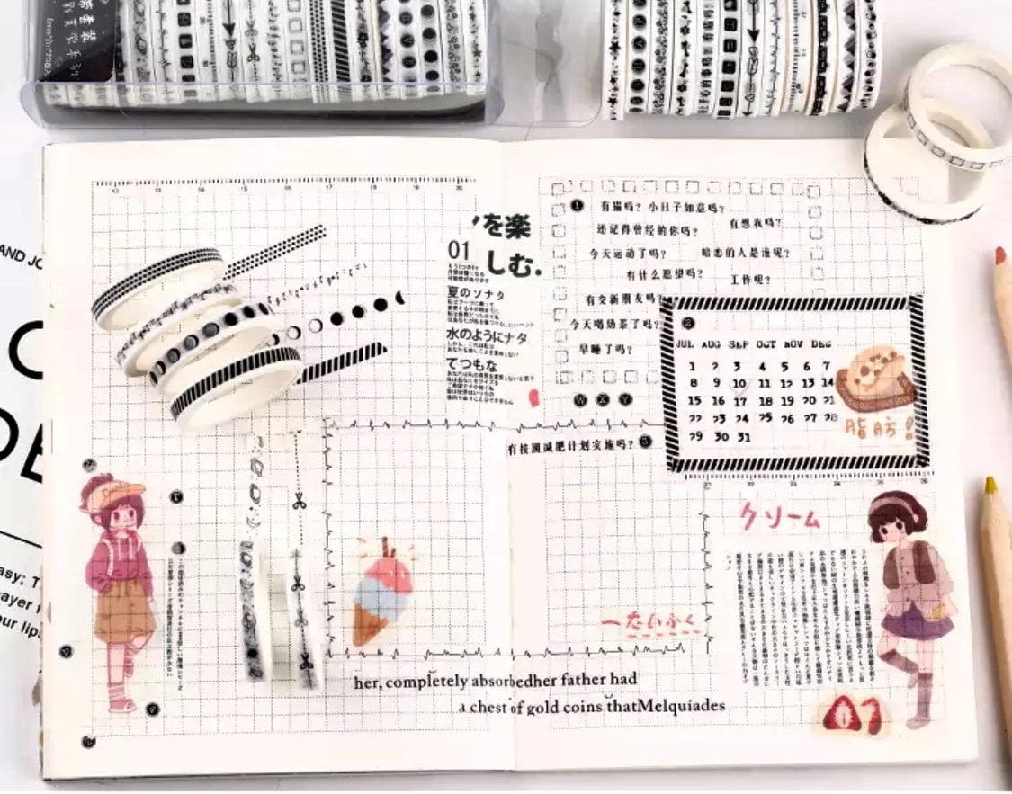 Retro Washi Mask Tape Stickers Set Decorative Bullet Journal