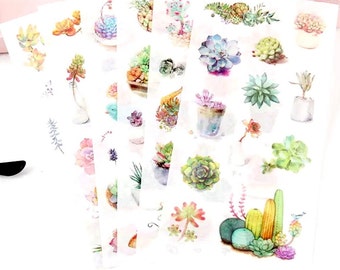 Succulent Plant Stickers - 6 Sheets Of Stickers - Aesthetic Stickers - Scrapbook Supplies - Decorative Stickers - Craft Stickers - Collage