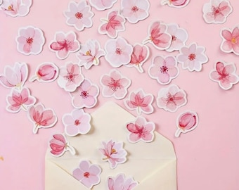 May include: Pink and white floral stickers on a pink background. The stickers are in the shape of flowers and leaves.