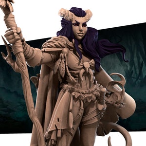 Lysera The Female Tiefling Druid  , Bite the Bullet , Tabletop RPG , DnD , Pathfinder , 3D Printed Miniatures