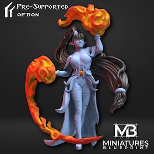Shalee The Fire Mage, Female Wizard, Sorcerer, Warlock, Miniature Blueprint , Tabletop RPG , DnD , Pathfinder , 3D Printed Miniatures