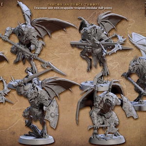 Dragonborn, Draconian Shock Troops  (Winged Version) Artisan Guild , Tabletop RPG , DnD , Pathfinder , 3D Printed Miniatures |