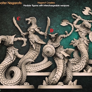 Male and Female Naga Warriors, Giant Snakes,  Nagarots,  , Artisan Guild , Tabletop RPG , DnD , Pathfinder , 3D Printed Miniatures |