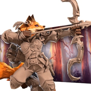 Female Foxfolk Ranger, Hunter, Rogue , Bite the Bullet , Tabletop RPG , DnD , Pathfinder , 3D Printed Miniatures |