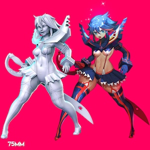 Red Scissor Blade Anime Girl 75mm  , Dungeon Pinup , Tabletop RPG , DnD , Pathfinder , 3D Printed Miniatures