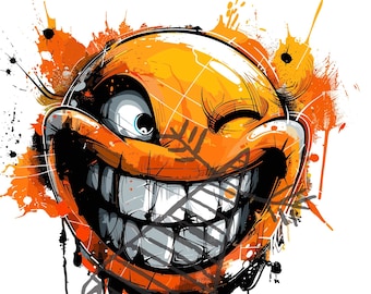Graffiti Smiley Face SVG | Bold Urban Art PNG, PSD | Winking Emoticon Illustration | High-Quality Artwork for Crafts and Projects