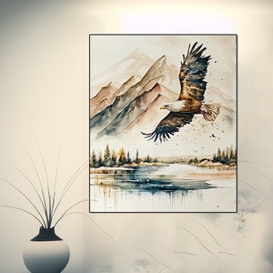 Bald eagle flying, Watercolor painting, Eagle wall decor, Bird art, Eagle Painting, Eagle Wall Decor, Nature lovers, Digital art