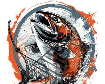 Salmon Fish SVG | Lucky Fishing design PNG, PSD Digital File | High-Quality Artwork for Crafts and Projects