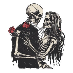 Lovers Skull SVG | Skeleton Couple with Roses Art PNG, PSD Digital File | High-Quality Artwork for Crafts and Projects