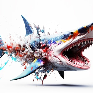 Shark Attack Digital Art Print |  Home and office decor | Printable art | Animal printing | Office Wall