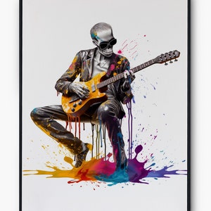 Funky Poster Groovy Bones Skelett Gitarre Digitale Kunst Urban Fashion Druck Sofortdownload JPG PNG Kunstwerk Musikbar Wandkunst