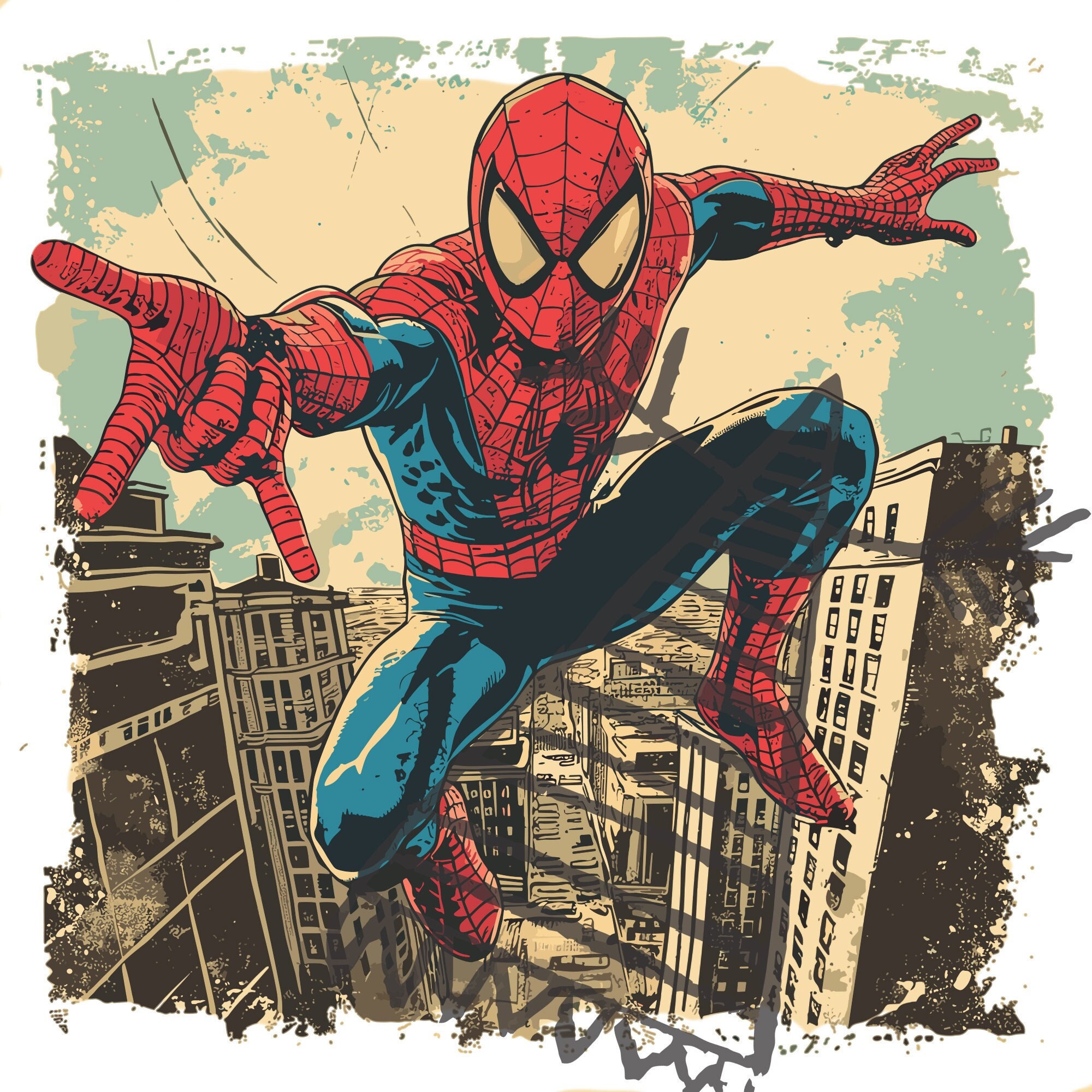 VINTAGE 80s Spiderman Print by A.Thibert 水彩画 イラスト VINTAGE 80s Spiderman Print by A.Thibert 水彩画 イラスト