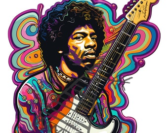 Psychedelic Jimi Hendrix SVG, Rock Star PNG, PSD Digital File | Music High-Quality Artwork for Crafts and Projects
