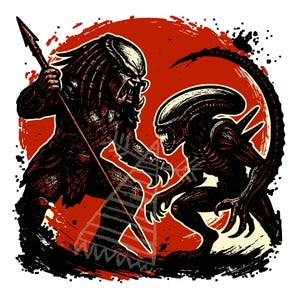 Alien vs Predator SVG PNG | Sci-Fi Battle Digital Art | Cricut & Silhouette Files | High-Quality Artwork for Crafts and Projects