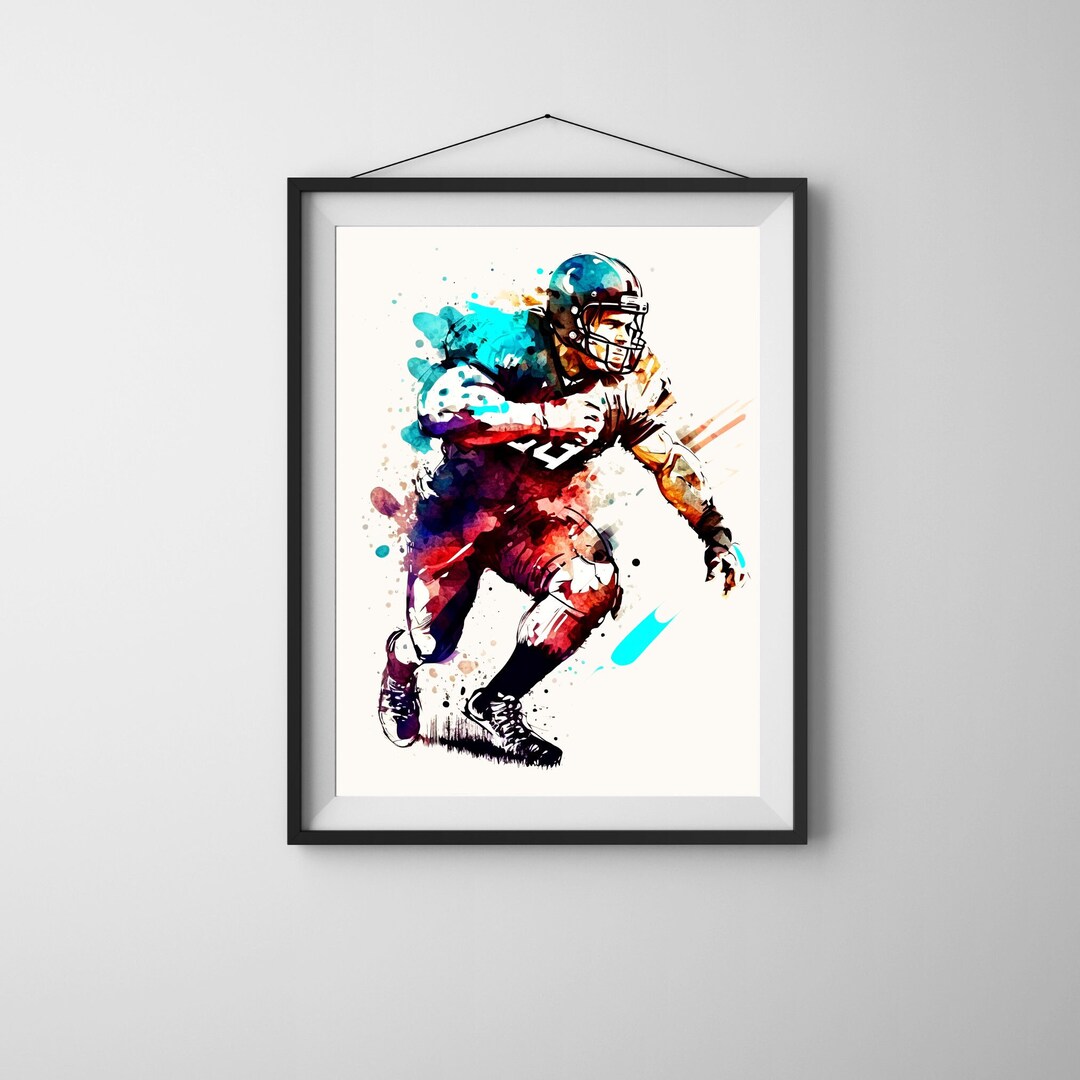 Poster American Football Art Watercolor Sports Wall Decor Boys Room ...