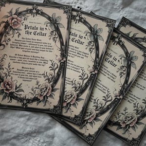 Cartes pour carnet de notes Pétales dans la cave, documents éphémères imprimables, invites d'écriture imprimables, invites de travail au noir, journal sur la santé mentale