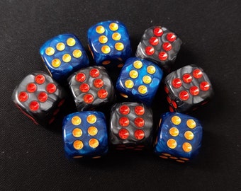 ゲーム用ダイス 16 mm ブルー ゴールド ブラック レッド 10個