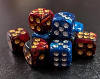 Juego de dados de 16 mm: puntos azules/plateados y rojos/dorados, 10 piezas