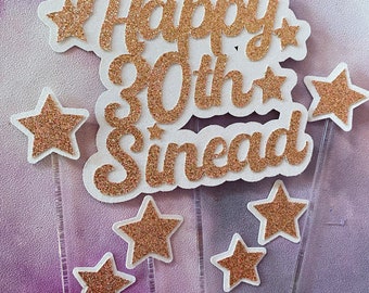 Rose Gold Personalised Cake Topper With Stars! Custom Name & Age * Birthday