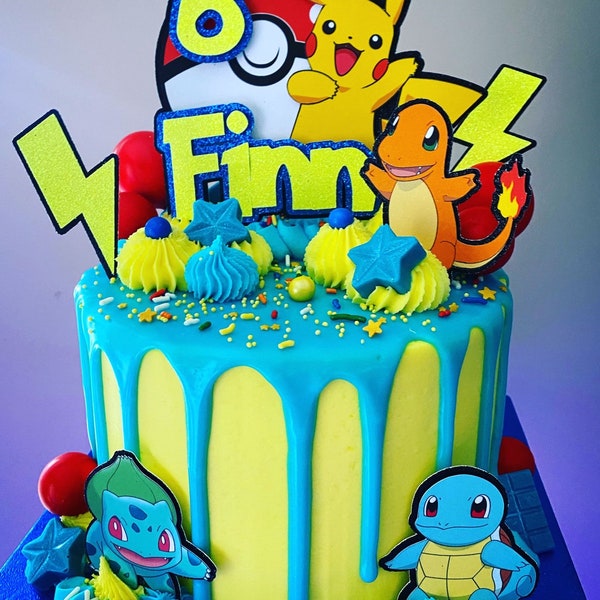 Pokémon Themed Cake Topper Set *Personalised *Birthday * Custom * pikachu * Pokemon cake topper