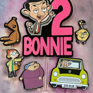 Mr Bean Themed Cake Topper Set! Birthday / Personalised / Custom / Decoration / Party / Mrs Wicket (Pink)