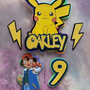 Pokémon Themed Cake Topper Set *Personalised *Birthday * Custom * pikachu * Pokemon cake topper