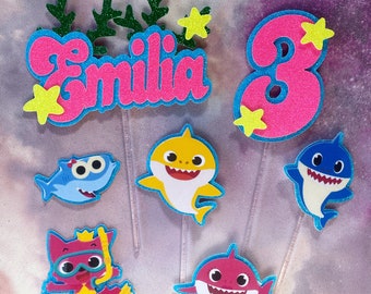 Baby Shark Personalised Cake Topper Set! Birthday * Custom * Party * Girls * Pink