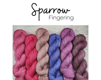 Sparrow Tonals, Pink to Purple, Hand Dyed Yarn, Fingering Weight, Tonal Yarn, Superwash Sock Merino Wool