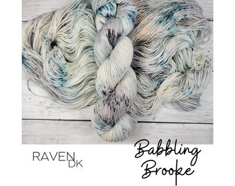 Raven Babbling Brook, Hand Dyed Yarn, DK Weight, Speckle Yarn, Superwash Sock Merino Wool