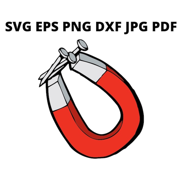 Red Horseshoe Magnet SVG Clipart, Magnetizing Image Digital Download, Iron Nails Eps Png Dxf Printable, Magnets Vector Files